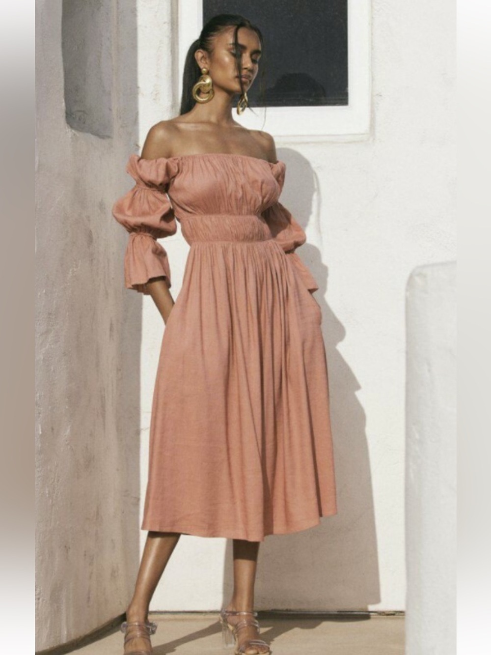 Cult Gaia Stella shirted offf the  shoulders Midi Dress in Rust size L